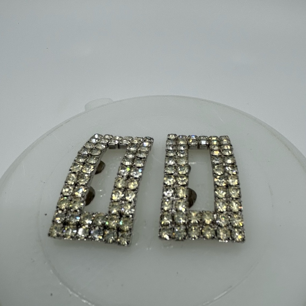 Sparkling Rectangular Rhinestone Silver Tone Shoe… - image 2